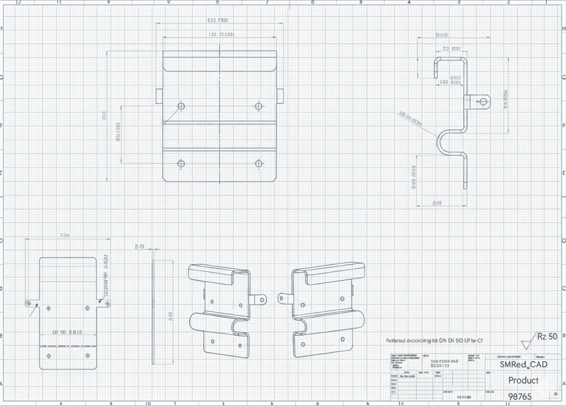 Custom sheet metal fabrication technical drawing - precision engineering and design services in Saugus MA